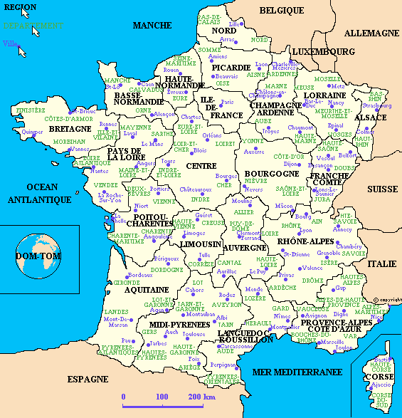 Carte De France. Carte de France par Régions